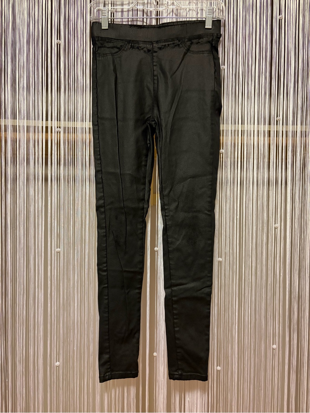 Women’s Black Distressed Coated Skinny Pants